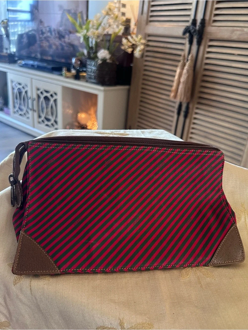 Gucci Vintage Like New Red & Green Stripe Toiletries / Attaché / Travel Bag.